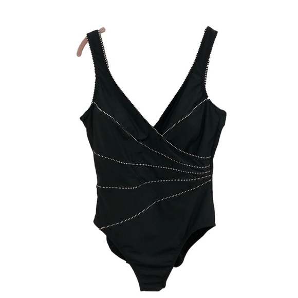 Kirkland Signature by Miraclesuit black surplice front swimsuit. Pit to pit 17” - Picture 1 of 5